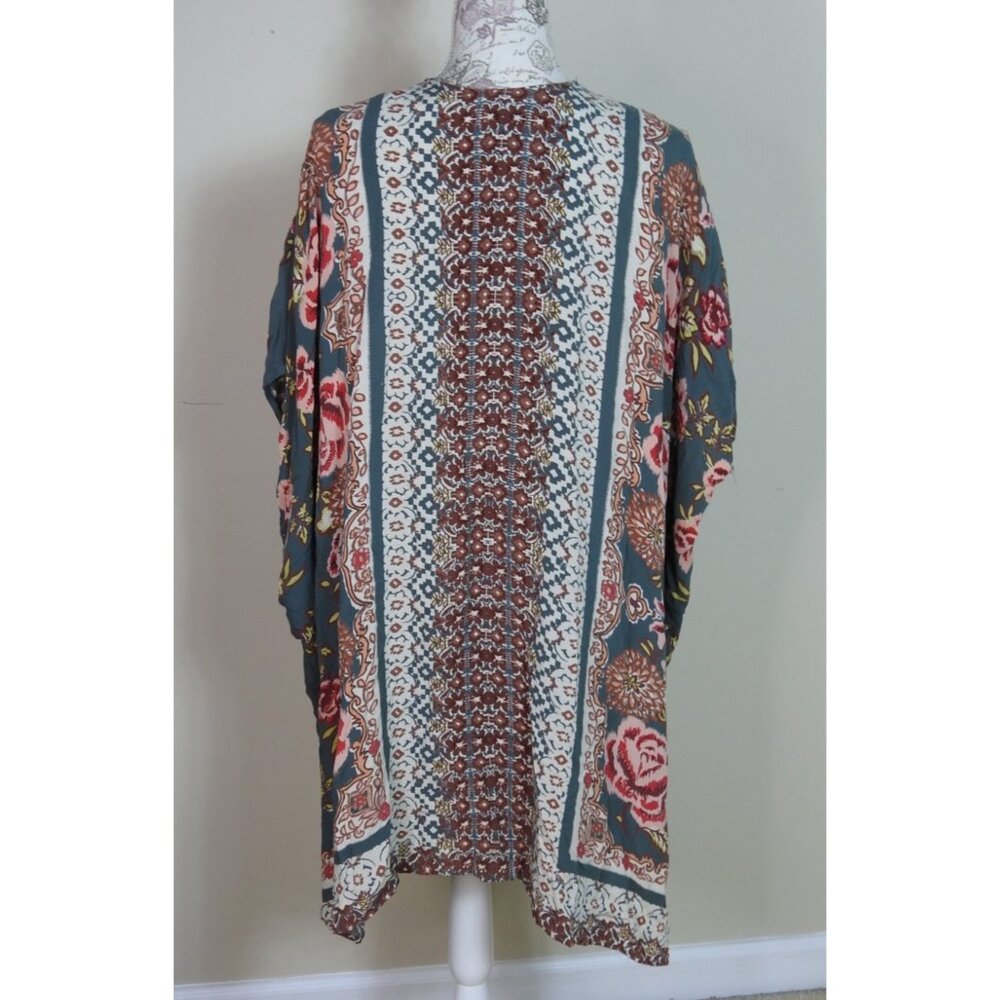 Angie Boho Floral Kimono Cardigan Duster Green Pink Medium Flowy - Picture 4 of 4